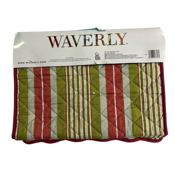 Waverly Quilted Table Runner Pink‎ Hydrangea Reversible Striped French Country - Picture 2 of 10